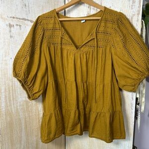 Old Navy Boho Peasant Blouse in Mustard Yellow XXL